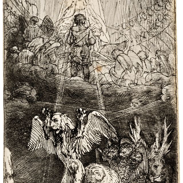 Rembrandt van Rijn — Видение Даниилом четырех зверей, взятое из: Четырех иллюстраций к книге Манассии Бен Израэля "Славная пьеса"