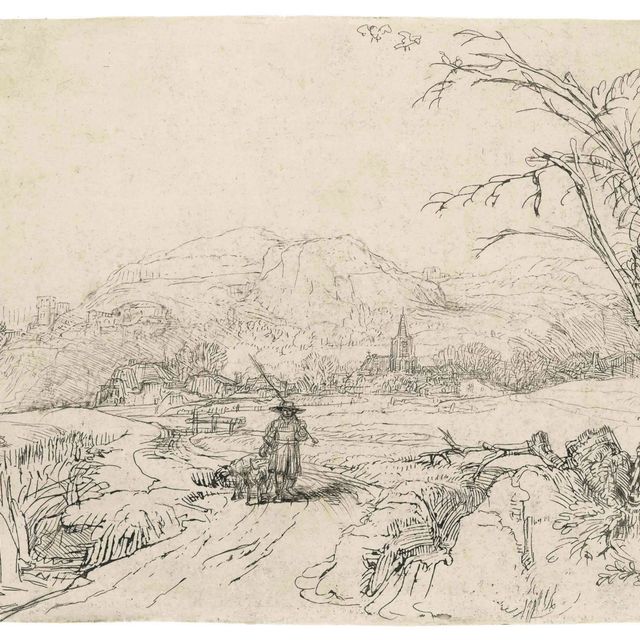 Rembrandt van Rijn — Пейзаж со спортсменом и собакой (В., Зал. 211; Н. 265)