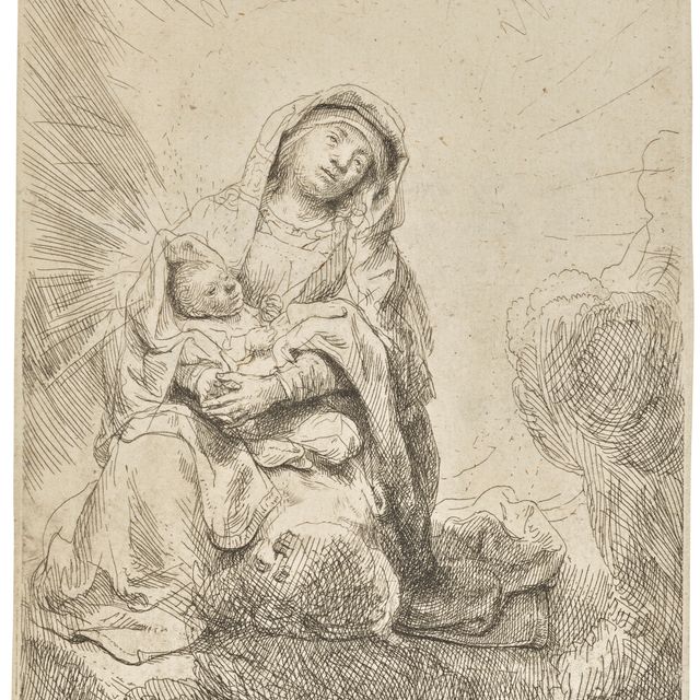 Rembrandt van Rijn — Дева и дитя в облаках