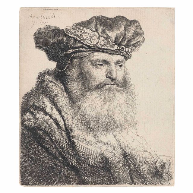Rembrandt van Rijn — Бородатый мужчина в бархатной шапочке с драгоценной застежкой