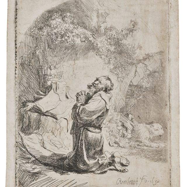Rembrandt van Rijn — Святой Иероним молится: изогнутый дугой