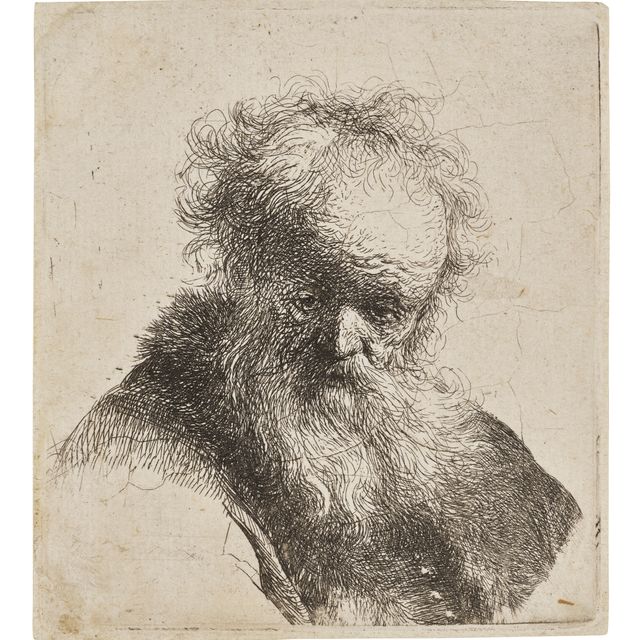 Rembrandt van Rijn — Бюст старика с развевающейся бородой и белым рукавом