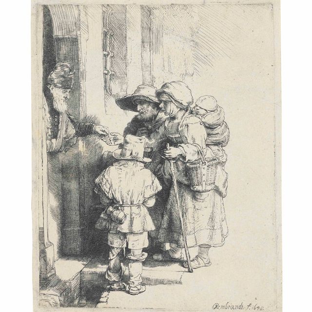 Rembrandt van Rijn — Слепой игрок на шарманке и семья, получающая милостыню