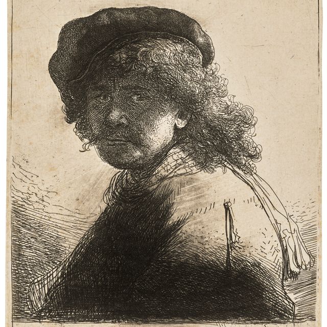 Rembrandt van Rijn — Автопортрет в шапке и шарфе с темным лицом: Бюст