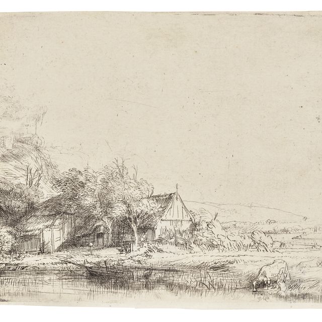 Rembrandt van Rijn — Пейзаж с коровой, пьющей