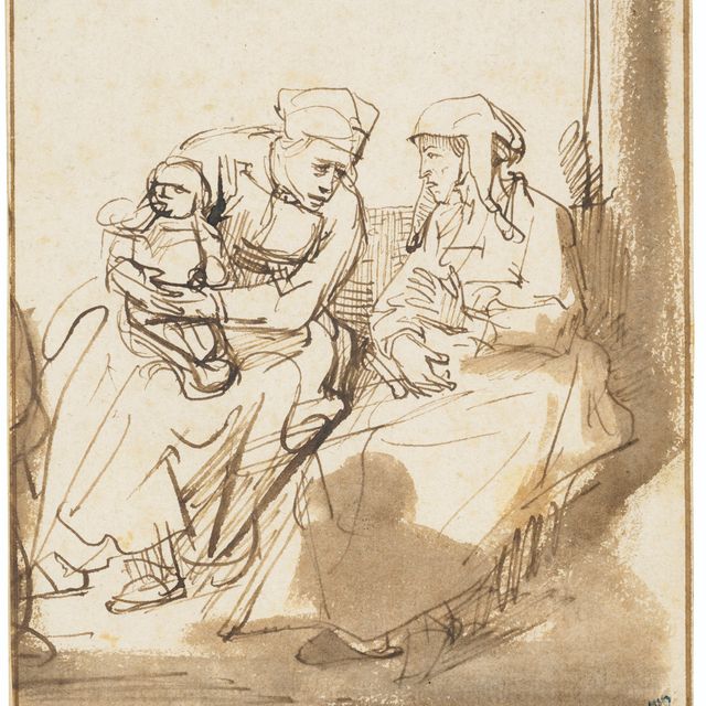 Rembrandt van Rijn — Две сидящие женщины, одна с ребенком на руках