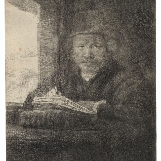 Rembrandt van Rijn — Гравюра с автопортретом у окна