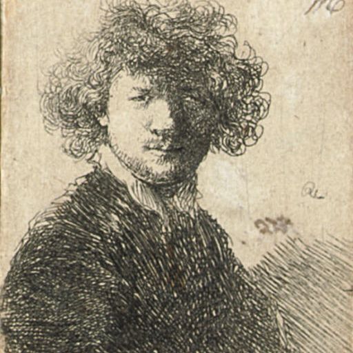 Rembrandt van Rijn — Автопортрет с вьющимися волосами и белым воротничком: Бюст (В., Зал. 1; Задняя часть 33)