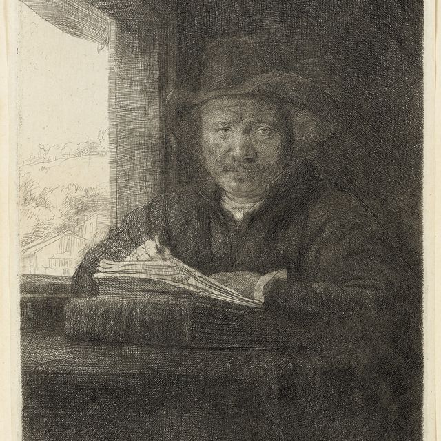 Rembrandt van Rijn — Рисующий автопортрет у окна (В., Холл. 22; H. 229)