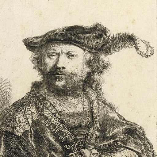 Rembrandt van Rijn — Автопортрет в бархатной шапочке с плюмажем (Б., Зал. 20; Н. 156)