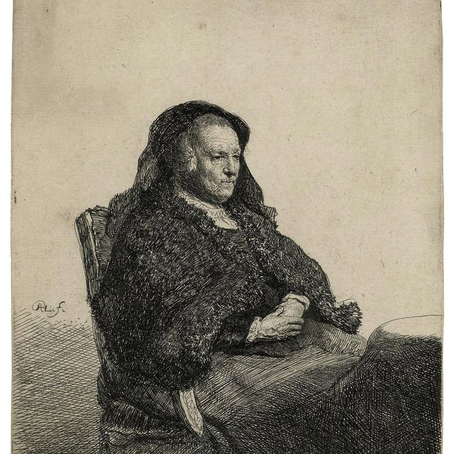 Rembrandt van Rijn — Мать художника сидит за столом, смотрящим направо (Б., Зал. 343; Н. 52)