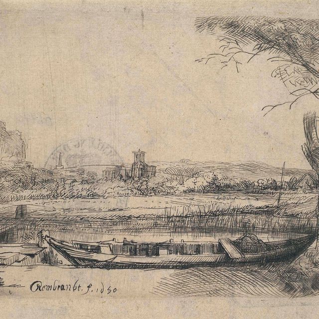 Rembrandt van Rijn — Канал с большой лодкой и мостом (В., Зал. 236; Н. 239)