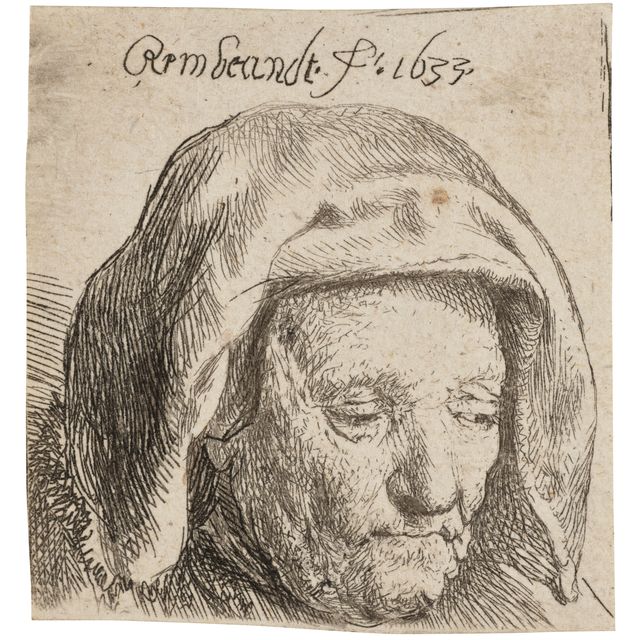 Rembrandt van Rijn — Мать художника в матерчатом головном уборе смотрит вниз: только голова