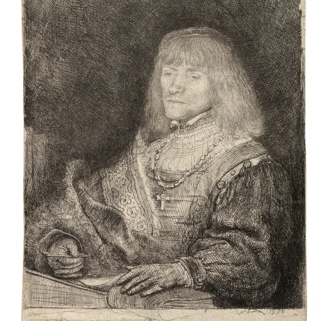 Rembrandt van Rijn — Мужчина за письменным столом с крестом и цепочкой