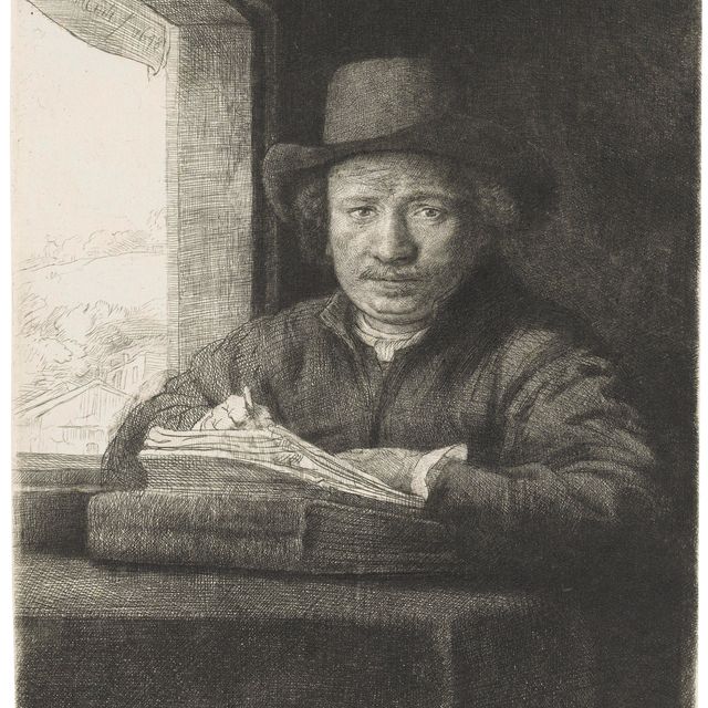 Rembrandt van Rijn — Гравюра с автопортретом у окна