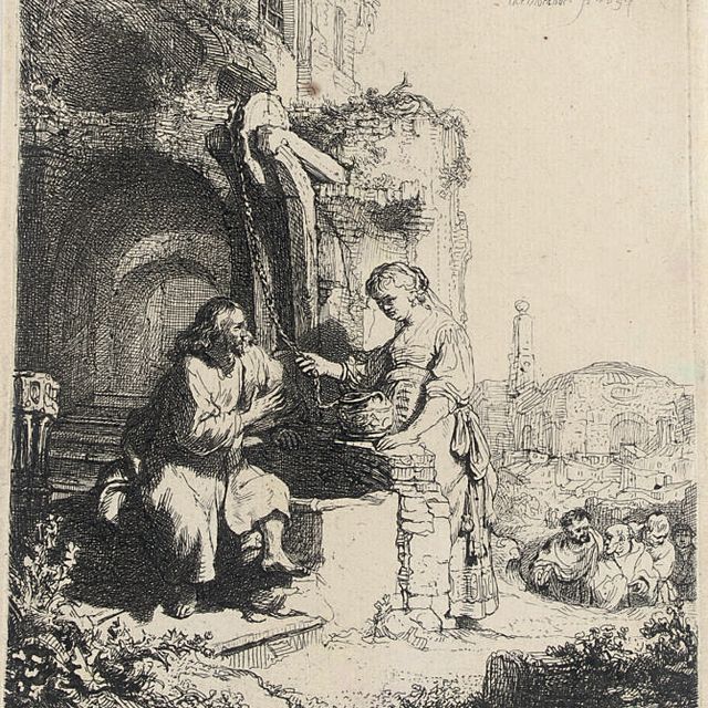 Rembrandt van Rijn — Христос и женщина из Самарии среди руин (Б., Зал. 71; Н. 122)
