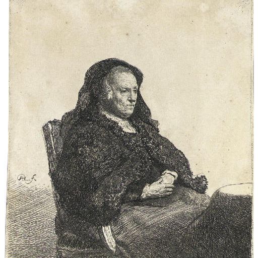 Rembrandt van Rijn — Мать художника сидит за столом, глядя направо (Б., Зал. 343; Н. 52)