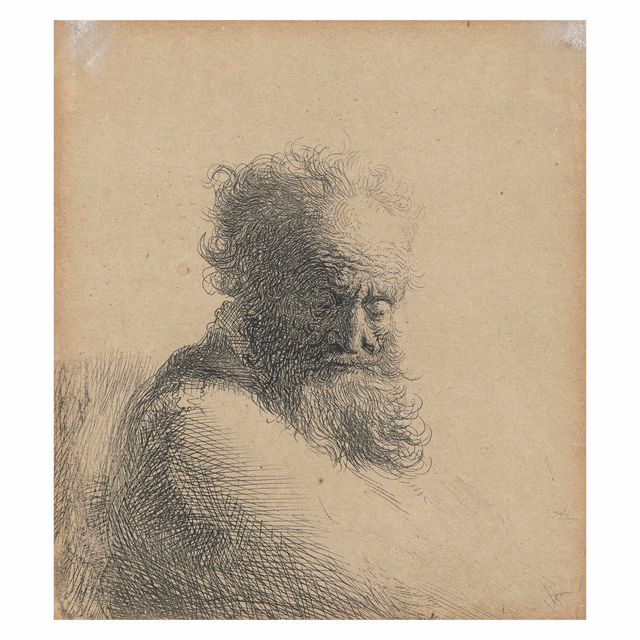 Rembrandt van Rijn — Бюст старого бородатого мужчины, смотрящего вниз, на три четверти вправо