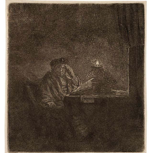 Rembrandt van Rijn — Студент за столом при свечах