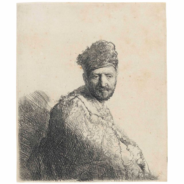 Rembrandt van Rijn — Бородатый мужчина в меховой восточной шапочке и халате