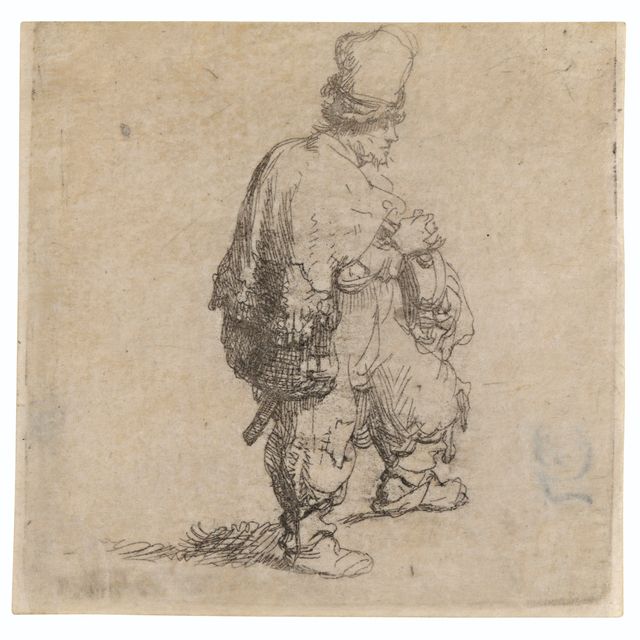 Rembrandt van Rijn — Игрок на шарманке стоя ("Полянин, стоящий со скрещенными на груди руками")