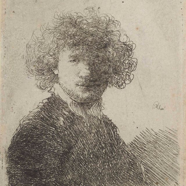Rembrandt van Rijn — Автопортрет с вьющимися волосами и белым воротничком: Бюст