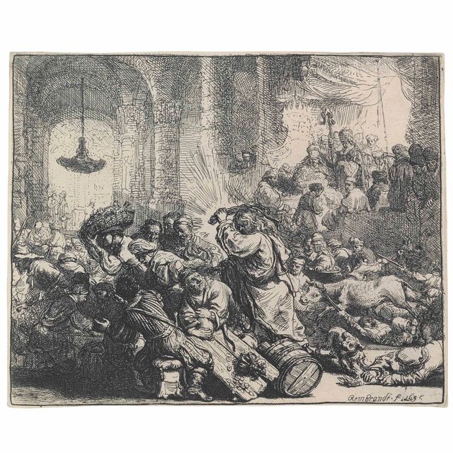 Rembrandt van Rijn — Христос изгоняет менял из Храма (Б., стр. 69; Н. 126; Новый стр. 139)