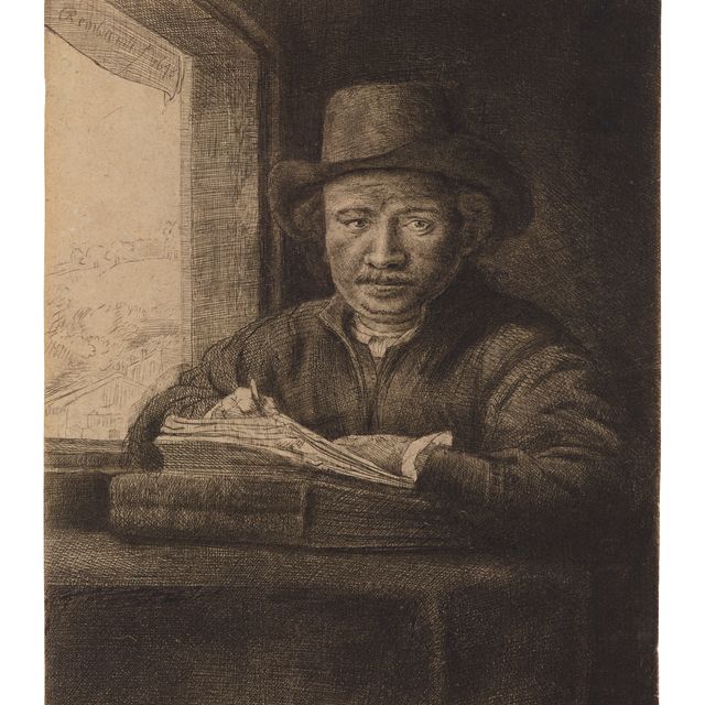 Rembrandt van Rijn — Гравюра с автопортретом у окна