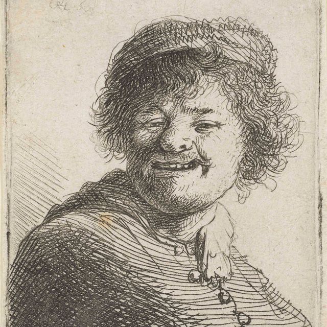 Rembrandt van Rijn — Автопортрет в кепке: Смеющийся