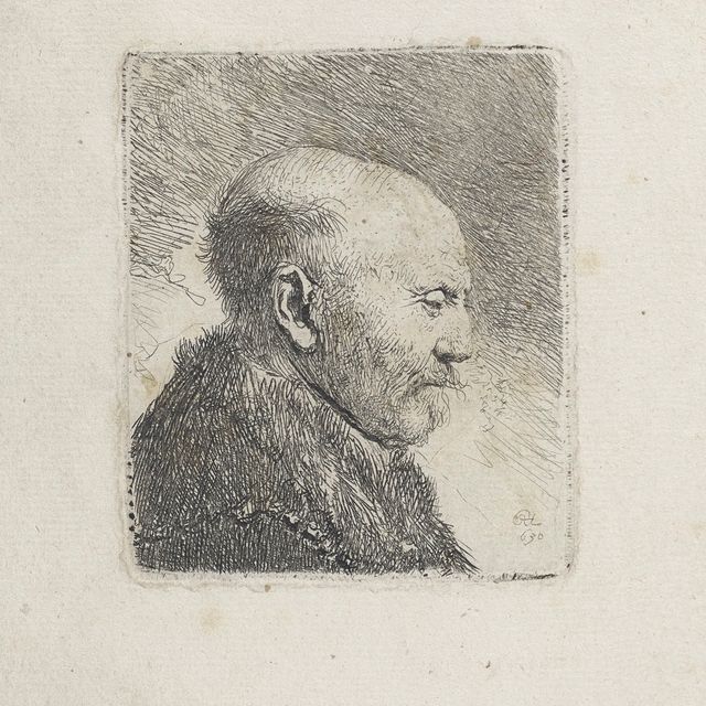 Rembrandt van Rijn — Лысый мужчина в профиль справа: отец художника (?)