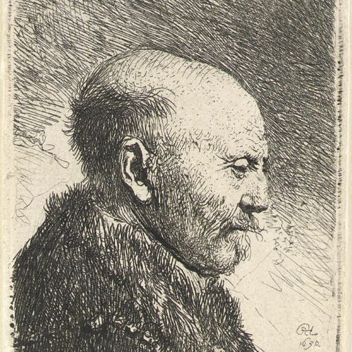 Rembrandt van Rijn — Лысый мужчина в профиль справа; Отец художника (?) (Б., Зал. 292; Н. 23)