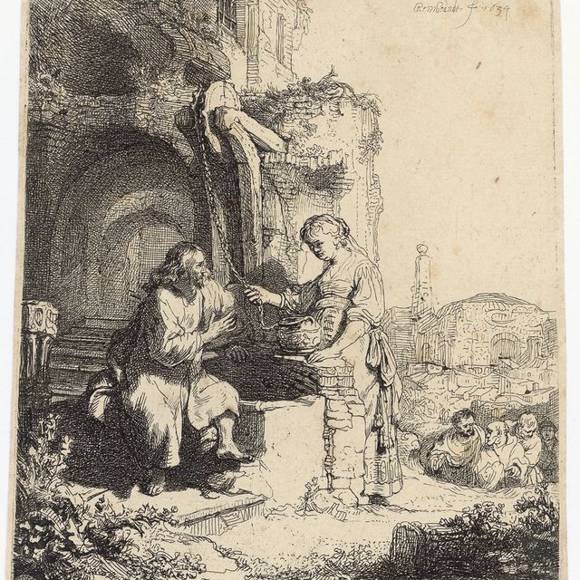 Rembrandt van Rijn — Христос и женщина из Самарии среди руин (Б., Зал. 71; Н. 122)