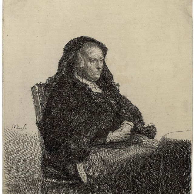 Rembrandt van Rijn — Мать художника сидит за столом, глядя направо (Б., Зал. 343; Н. 52)