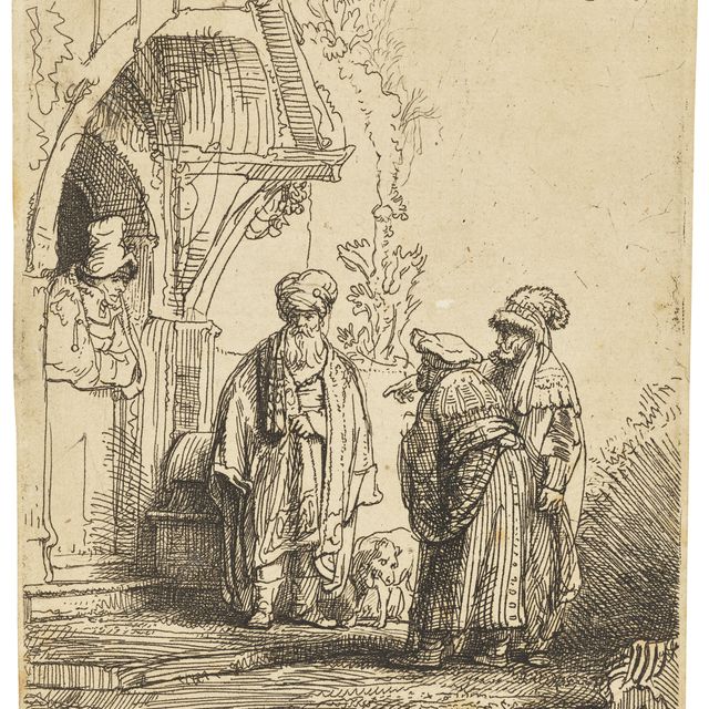 Rembrandt van Rijn — Три восточные фигуры (Иаков и Лаван?)