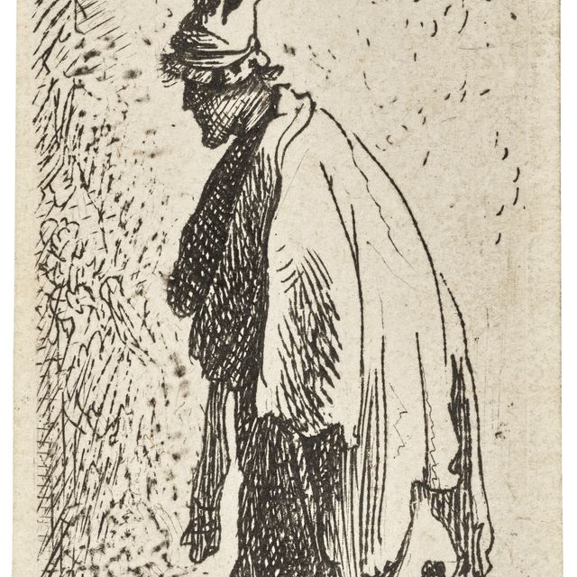 Rembrandt van Rijn — Нищий с палкой, идущий налево