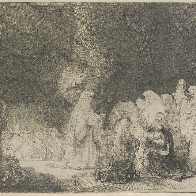 Rembrandt van Rijn — Сретение господне в храме: Продолговатая тарелка (В., Зал. 49; Н. 162)