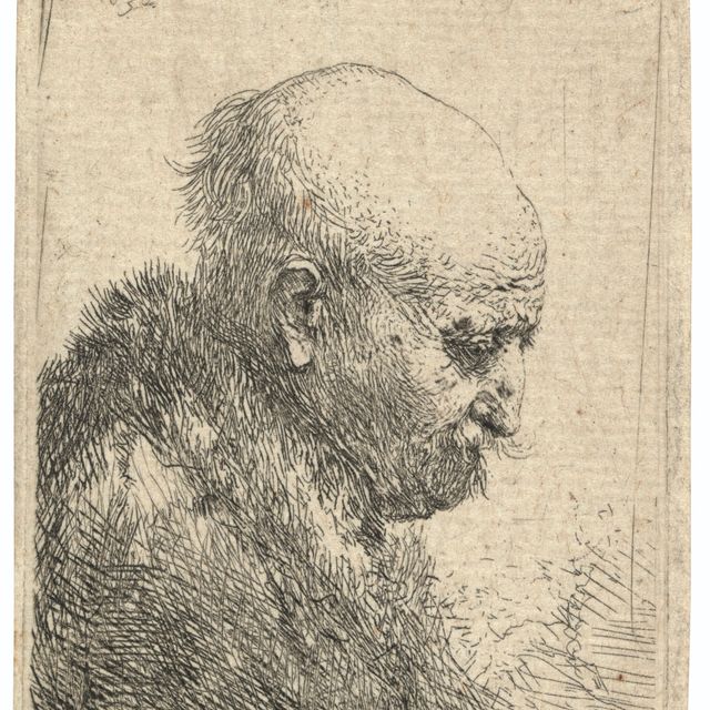 Rembrandt van Rijn — Лысый мужчина в профиль справа: Небольшой бюст, отец художника (?)