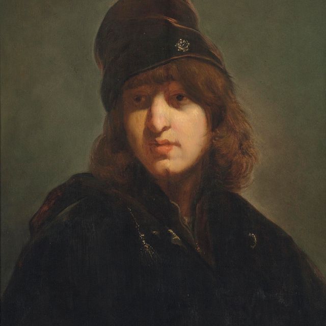 Rembrandt van Rijn — Портрет молодого человека в полный рост, в коричневой шляпе с золотой пуговицей
