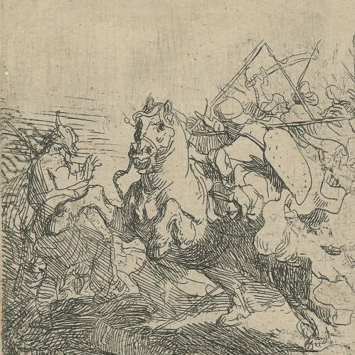 Rembrandt van Rijn — Кавалерийский бой (Барч, Холстейн 117; Хинд 100)
