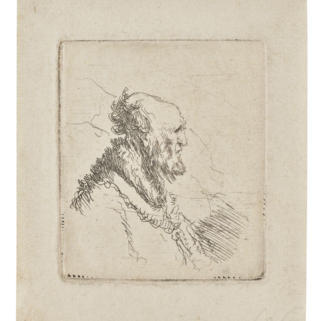 Rembrandt van Rijn — Лысый старик с короткой бородкой, в профиль справа