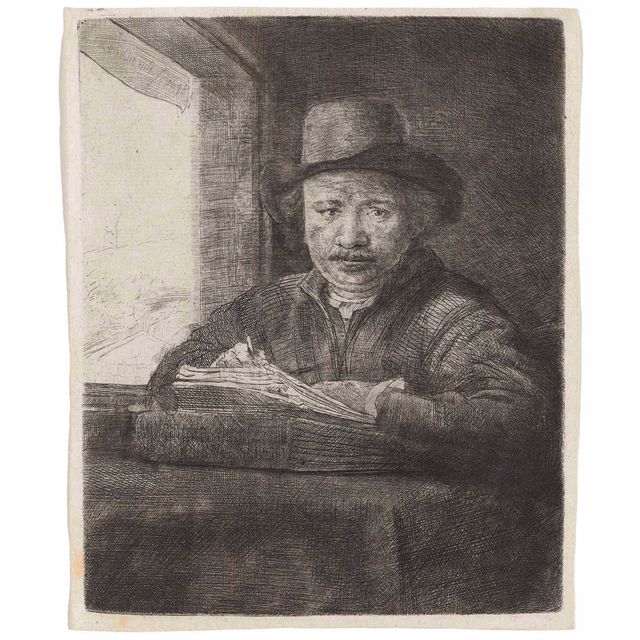 Rembrandt van Rijn — Гравюра с автопортретом у окна
