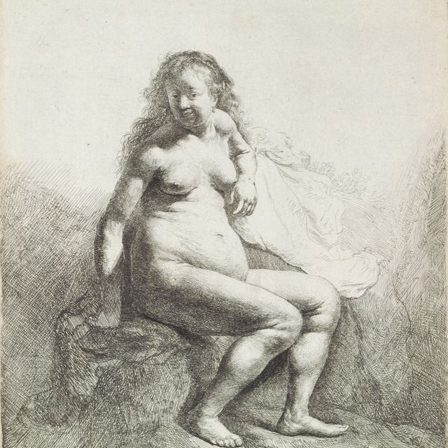 Rembrandt van Rijn — Обнаженная женщина, сидящая на холме (Б., Зал. 198; Н. 43)