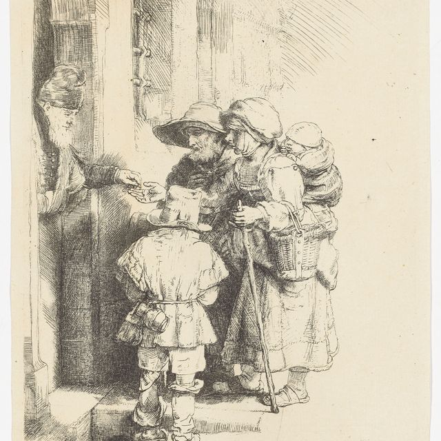 Rembrandt van Rijn — Нищие, получающие милостыню у двери
