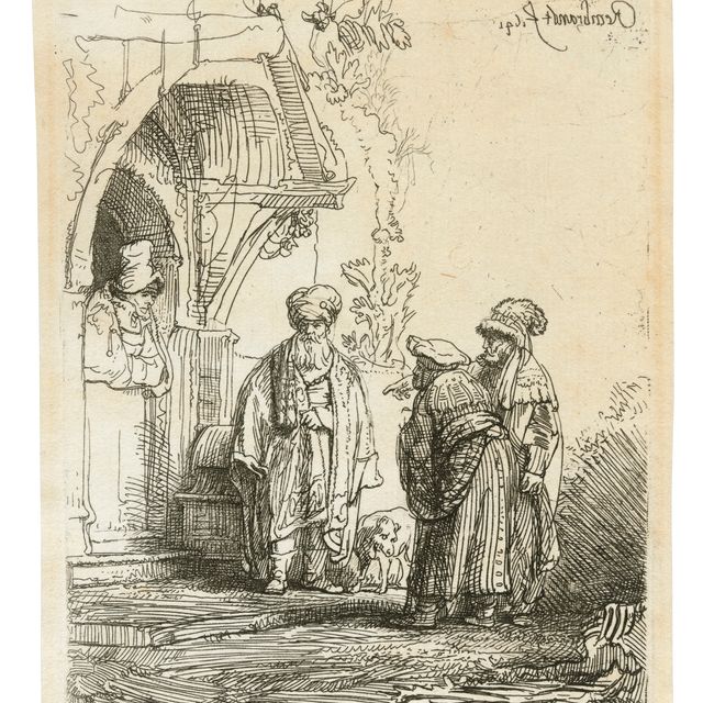 Rembrandt van Rijn — Три восточные фигуры (Иаков и Лаван?)