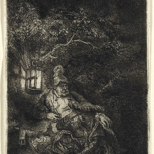 Rembrandt van Rijn — Отдых во время перелета в Египет: Ночной репортаж (В., Зал. 57; Н. 208)