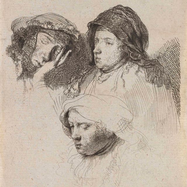 Rembrandt van Rijn — Три женские головы, одна спящая