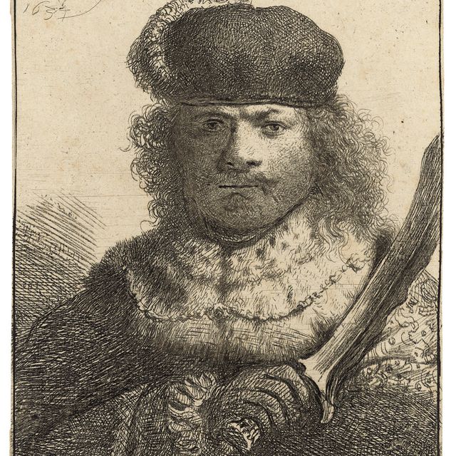Rembrandt van Rijn — Автопортрет с поднятой саблей (Б., Зал. 18; Н. 109)