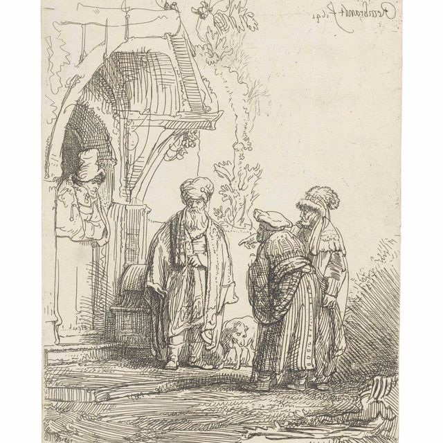 Rembrandt van Rijn — Три восточные фигуры (Иаков и Лаван?)