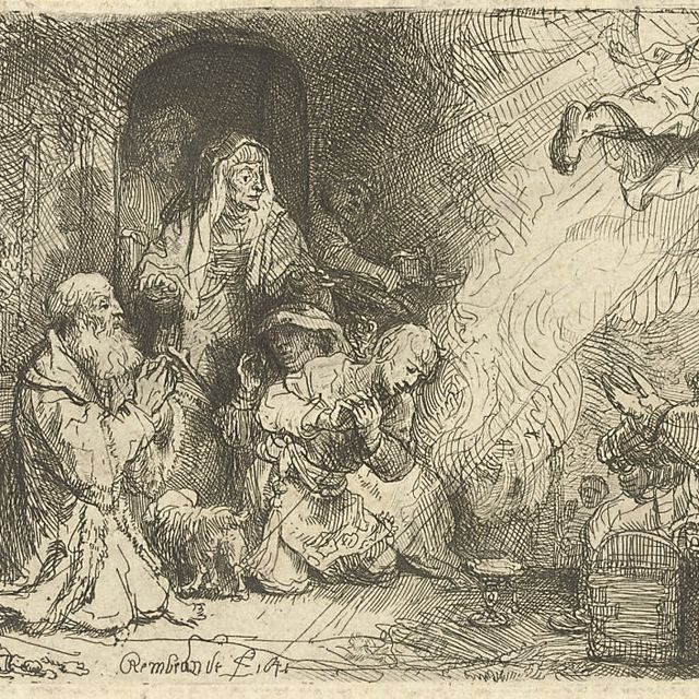 Rembrandt van Rijn — Ангел, покидающий семью Товии (Б., Зал. 43; Н. 145)