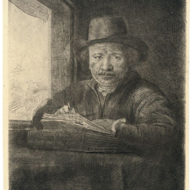 Rembrandt van Rijn — Рисующий автопортрет у окна (Барч, Холстейн, 22; Хинд, 229)